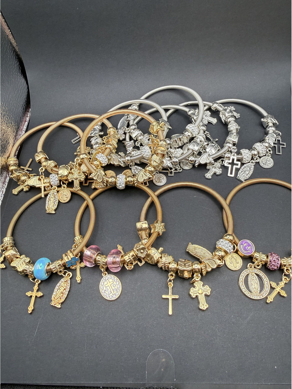 Lot of 12 Catholic Faith Bangles Gold and Silver Tone
